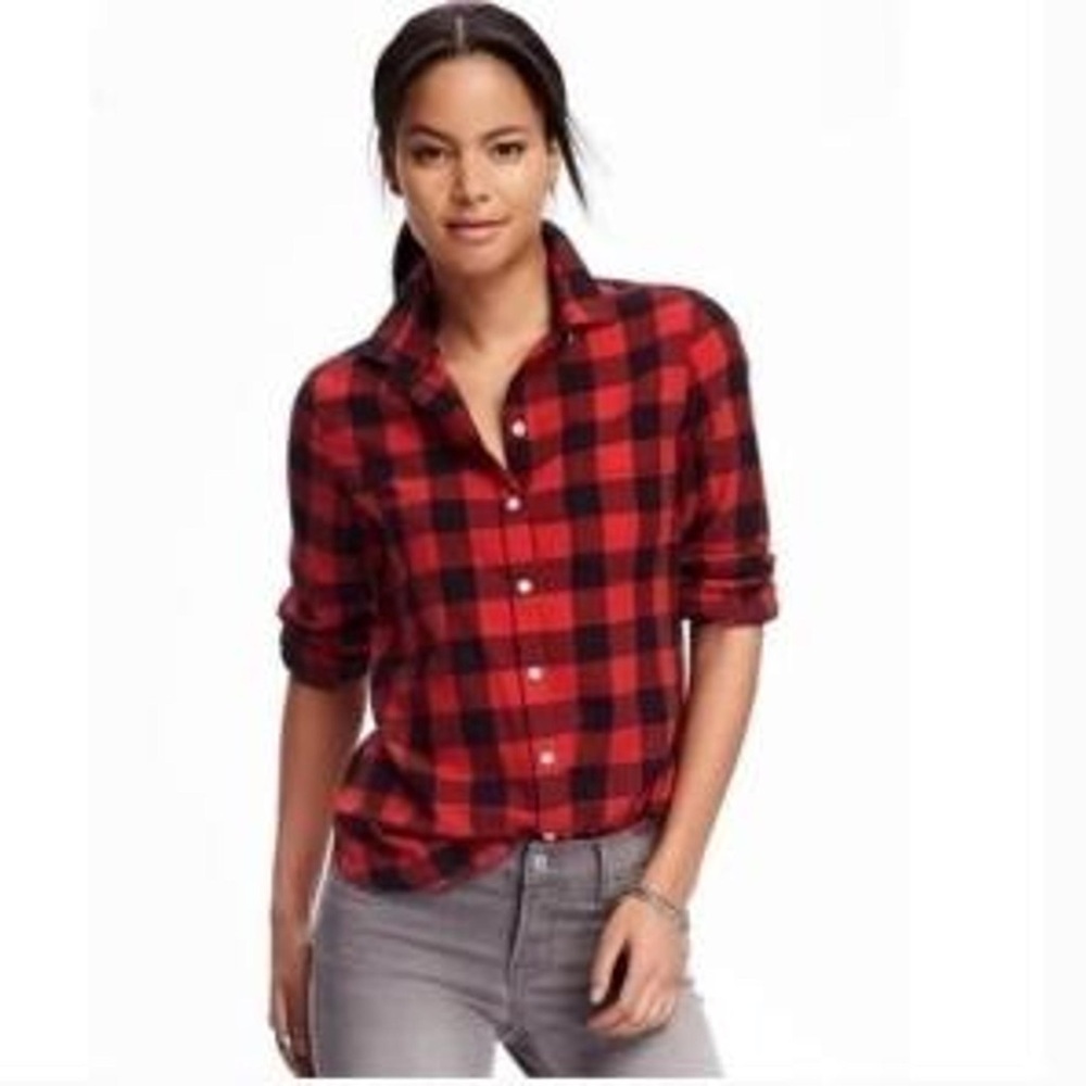 Classic Shirt Red Black Gingham Print Flannel